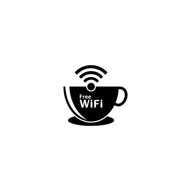Wifi gratis con vector de icono de logotipo de taza de café