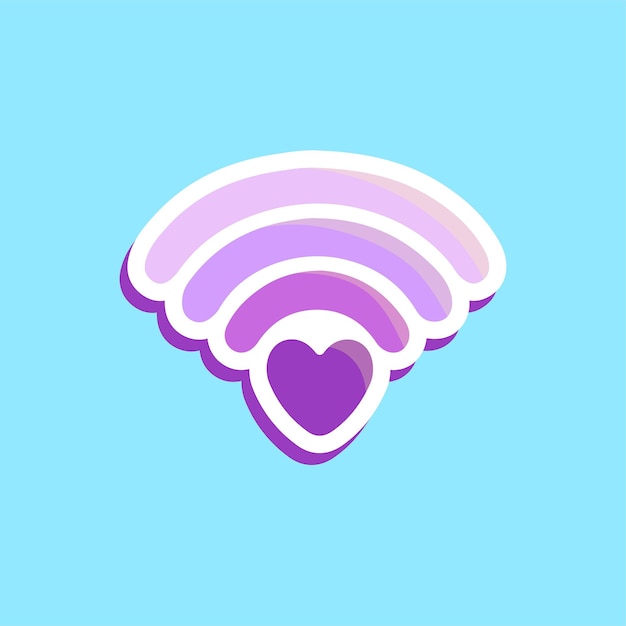 Wifi zona logo icono amor corazón inalámbrico internet señal vector ilustración clip art pegatina