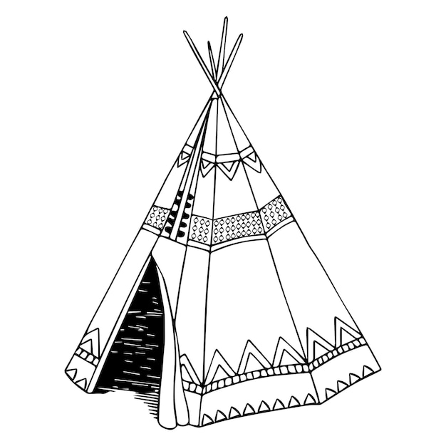 Wigwam con ornamento vector aislado dibujo a mano