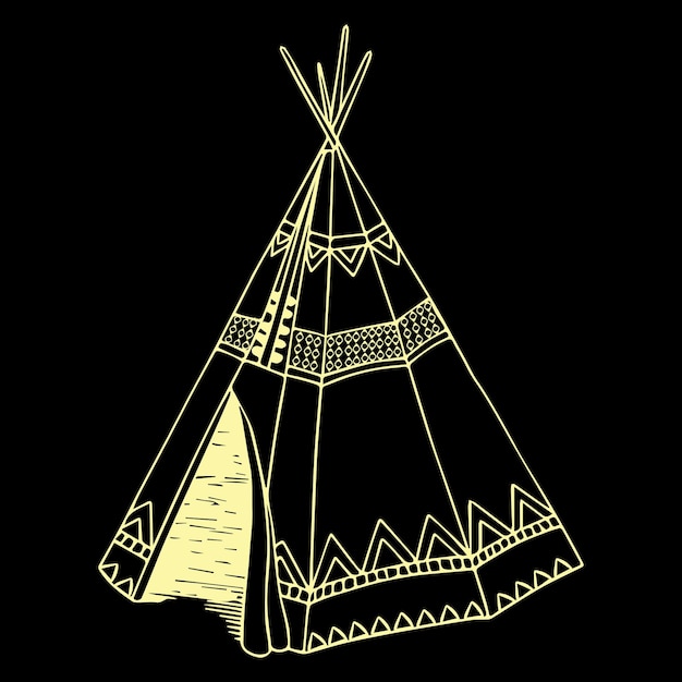 Vector wigwam con ornamento vector aislado dibujo a mano