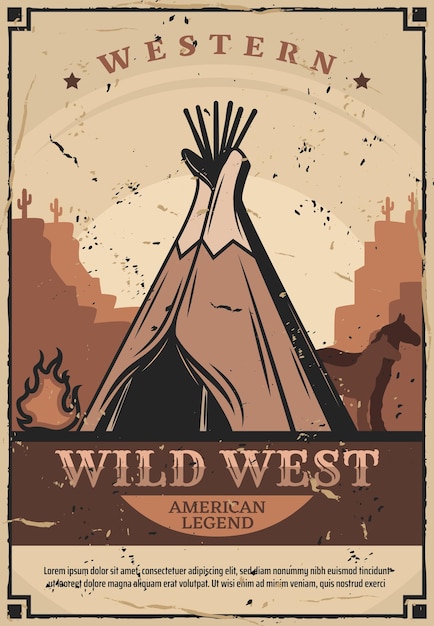 Wigwam vivienda Wild West fuego y caballos