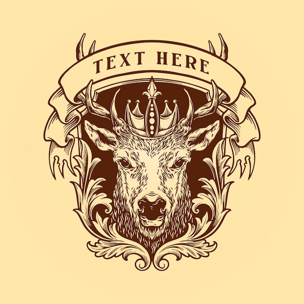 Wild Deer King Animal Logo Ilustraciones vintage Premium