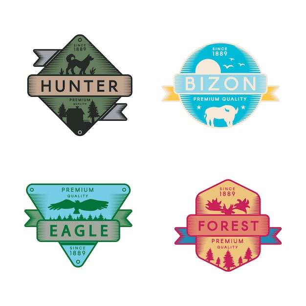 Wild eagle y bizon hunter y forest set logo colorful collection marca registrada calidad premium