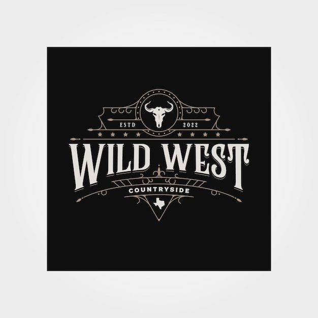 Wild west texas logo vintage vector tipografía occidental ilustración diseño de logotipo