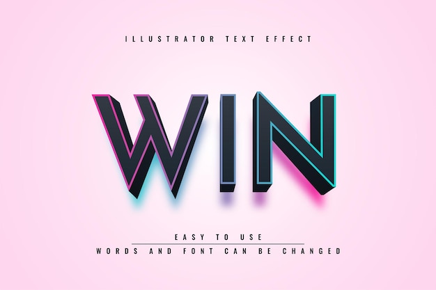 Win - diseño de efectos de texto editable en 3d de illustrator