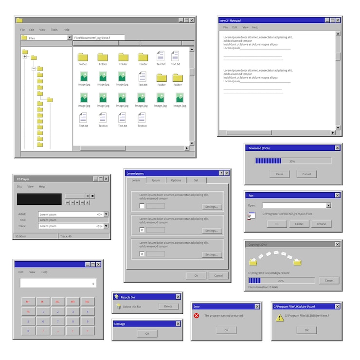 Vector windows en la información de la pantalla de la computadora en el vector del monitor