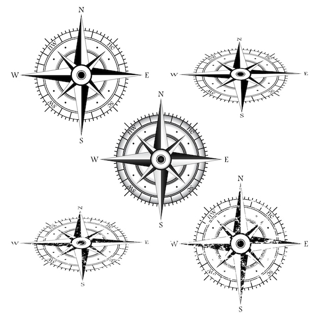 Windroses conjunto sólido y grunge