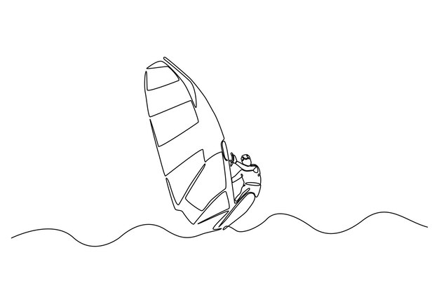windsurf deporte continuo una línea de dibujo ilustración