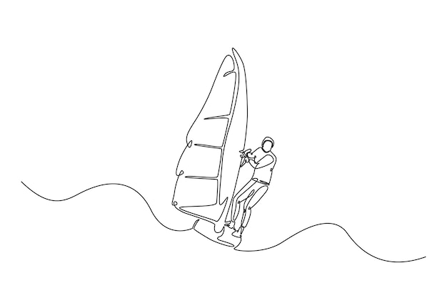 windsurf deporte continuo una línea de dibujo ilustración