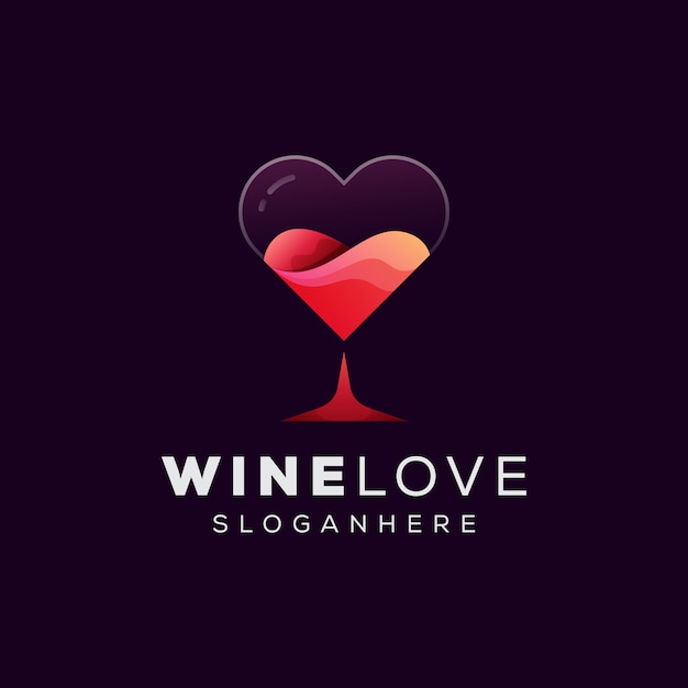 Wine love logo, glass wine with love logo Template