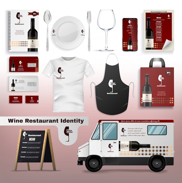 Vector wine restaurant identity, diseño para accesorios.