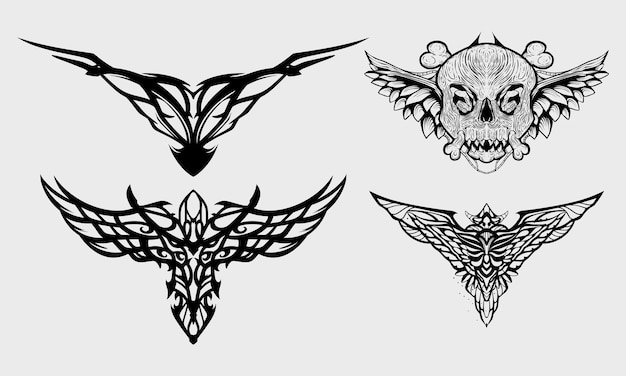 Wing set tattos diseño ilustración tribal étnica