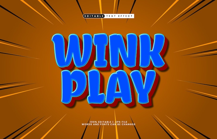 Vector wink play efecto de texto editable en 3d en un estilo de fuente de juego divertido y amigable