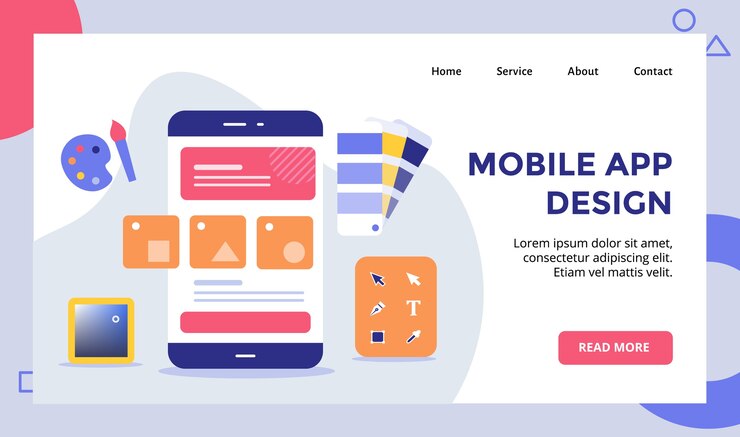 Vector wireframe de la aplicación móvil en la campaña de teléfonos inteligentes para el banner de plantilla de página de inicio de página de inicio de sitio web con moderno