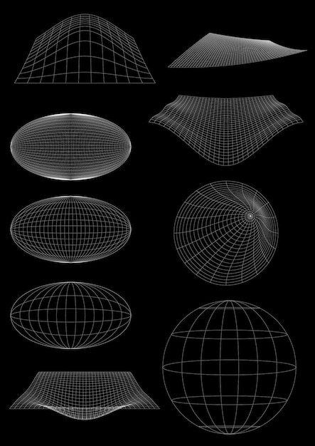 Wireframe elementos de vectores geométricos abstractos en la colección de estilo cyberpunk diseño virtual en 3D