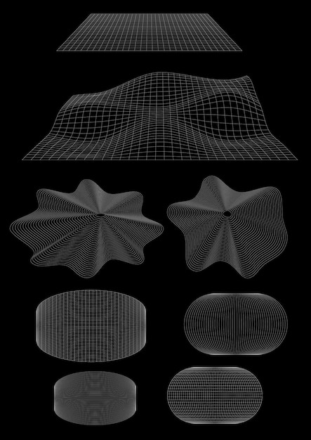 Wireframe elementos de vectores geométricos abstractos en la colección de estilo cyberpunk diseño virtual en 3D
