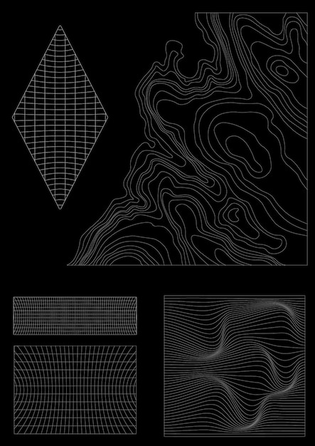 Wireframe elementos de vectores geométricos abstractos en la colección de estilo cyberpunk diseño virtual en 3D