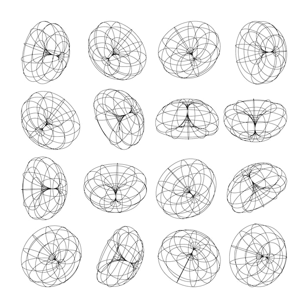Wireframe formas alineadas malla de perspectiva cuadrícula 3d bajos elementos poli geométricos elementos de diseño futurista retro y2k vaporwave y estilo de onda sintética ilustración vectorial