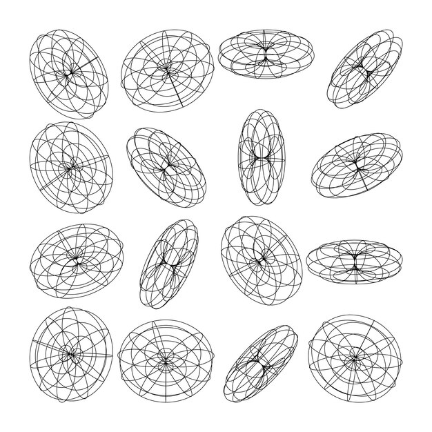 Wireframe formas alineadas malla de perspectiva cuadrícula 3d bajos elementos poli geométricos elementos de diseño futurista retro y2k vaporwave y estilo de onda sintética ilustración vectorial