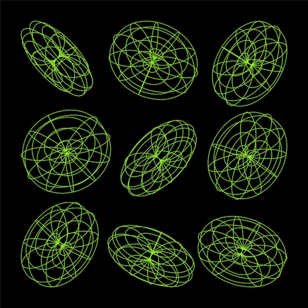 Wireframe formas alineadas malla de perspectiva cuadrícula 3d bajos elementos poli geométricos elementos de diseño futurista retro y2k vaporwave y estilo de onda sintética ilustración vectorial