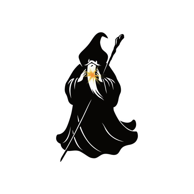 Wizard Logo Diseño plano Personaje Diseño Mascota Dibujos animados Vector Ilustración Icono