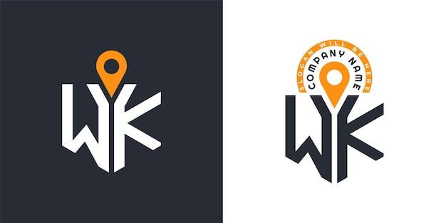 WK Location Logo Bundle Letter WK Logo Dual Vector Icons para el reclutamiento y la navegación