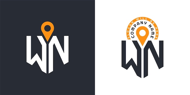 WN Ubicación Logo Bundle Carta WN Logo Iconos de doble vector para el reclutamiento y la navegación
