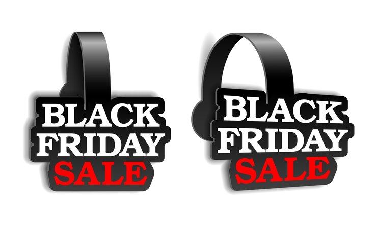 Vector wobblers publicitarios realistas negros para la super venta de black friday