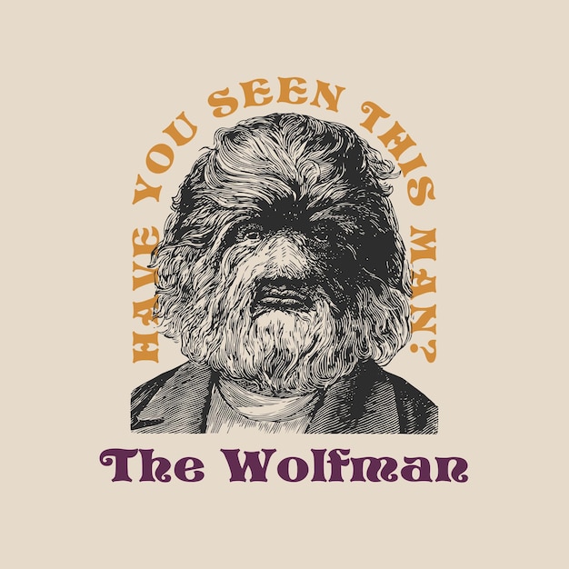 Wolfman mala impresión viejo retro vintage ilustración póster plantilla elementos vectoriales diseño de camiseta