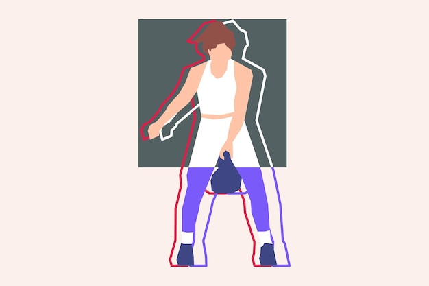 A woman is exercising using Kettlebell vector design
