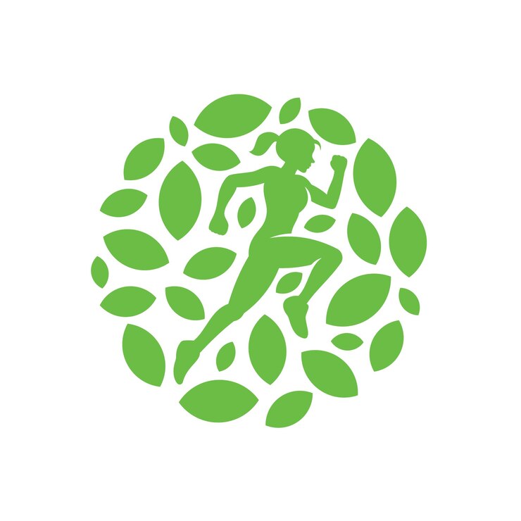 Woman Running Silhouette Within Green Leaf Circle