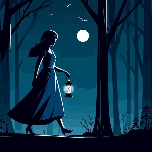 Vector woman walking in the night ai generated image
