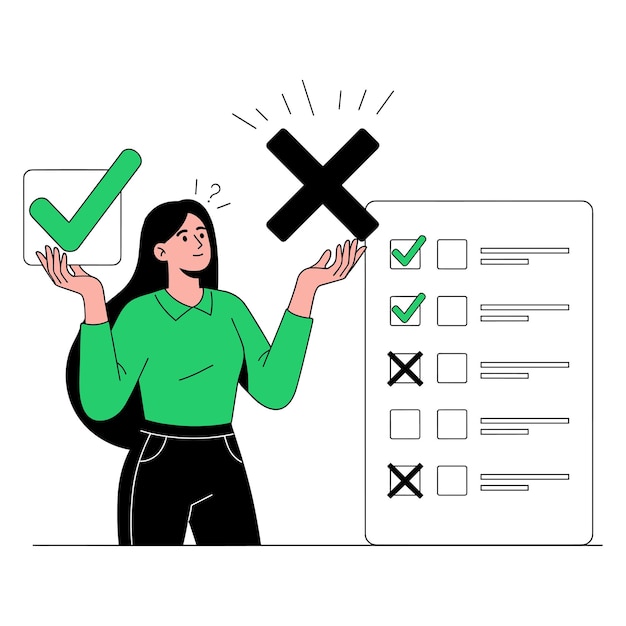 Woman Weighing Check and Cross Vector