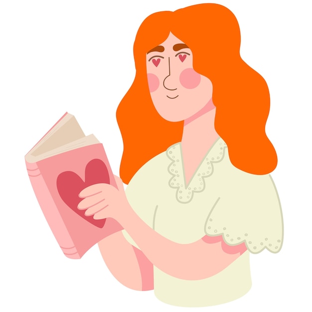 Womangirl con cabello rojo leyendo una novelaCorazones en sus ojosRead books lover Relaxing time to read