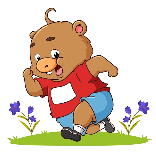 El wombat corre en el jardín de la ilustración.