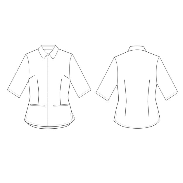 Womens Shirt Front and Back Illustration 34 Sleeve Shirt with Pockets and ButtonUp