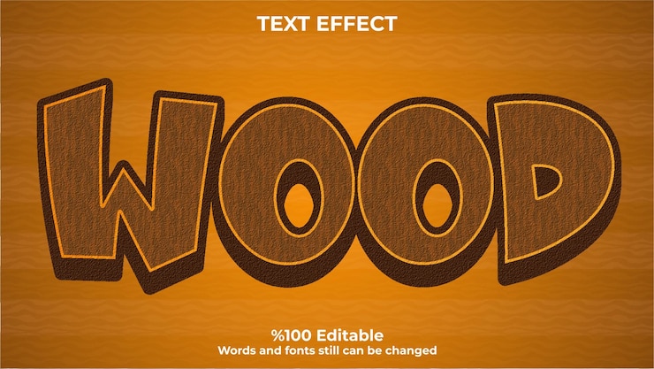 Vector wood editable 3d text effect