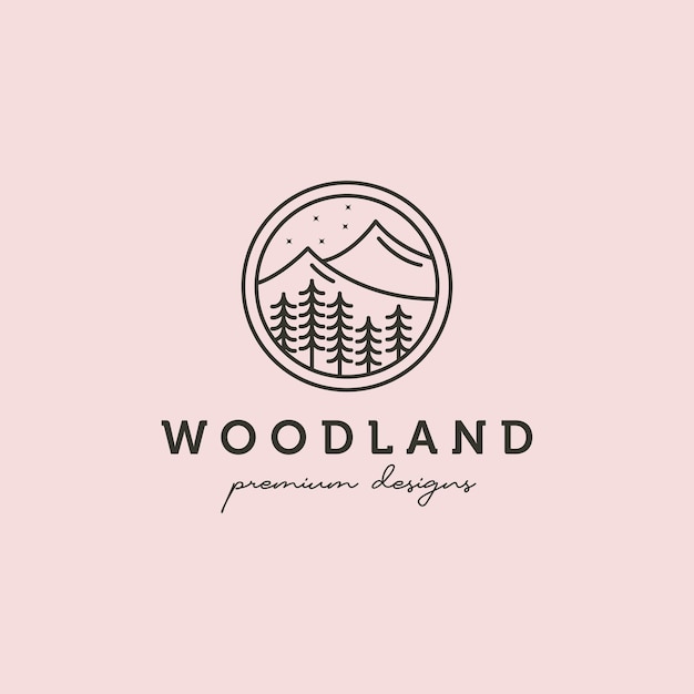 Woodland al aire libre paisaje vector logo símbolo ilustración diseño línea arte naturaleza logo diseño