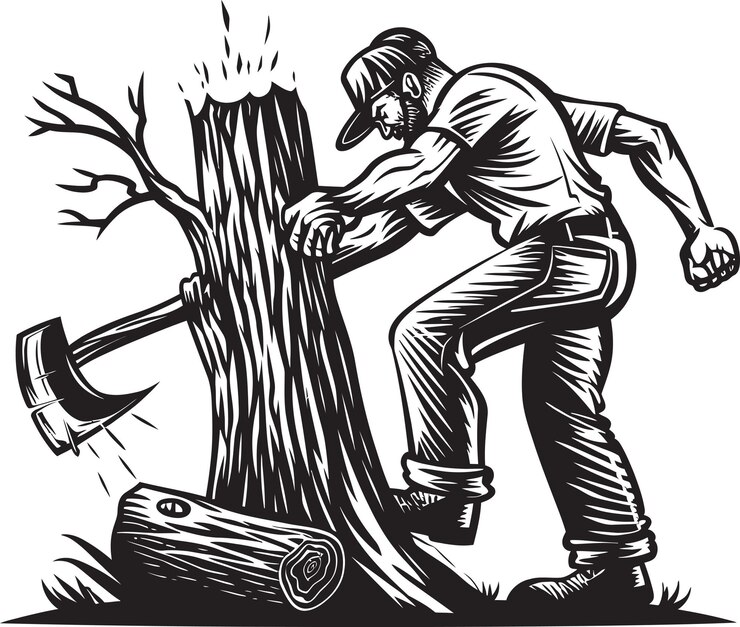 Woodland Wonder Black Icon Diseño de madera Tributo simbólico para cortar árboles