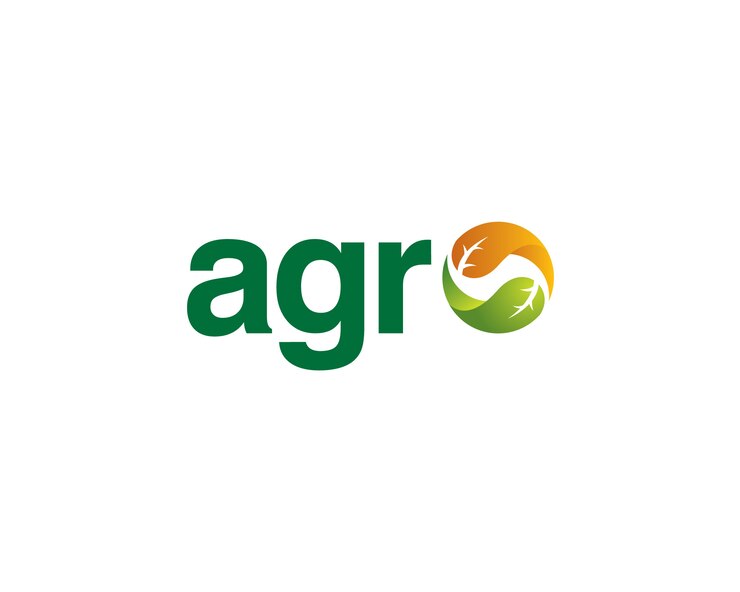 Wordmark agro con hojas equilibradas.
