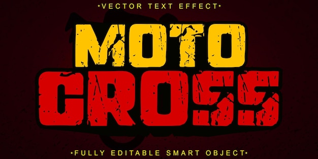 Worn Moto Cross Vector Efecto de texto de objeto inteligente totalmente editable