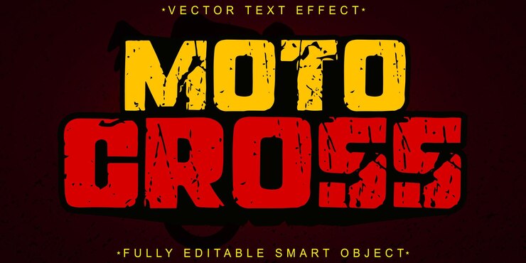 Vector worn moto cross vector efecto de texto de objeto inteligente totalmente editable