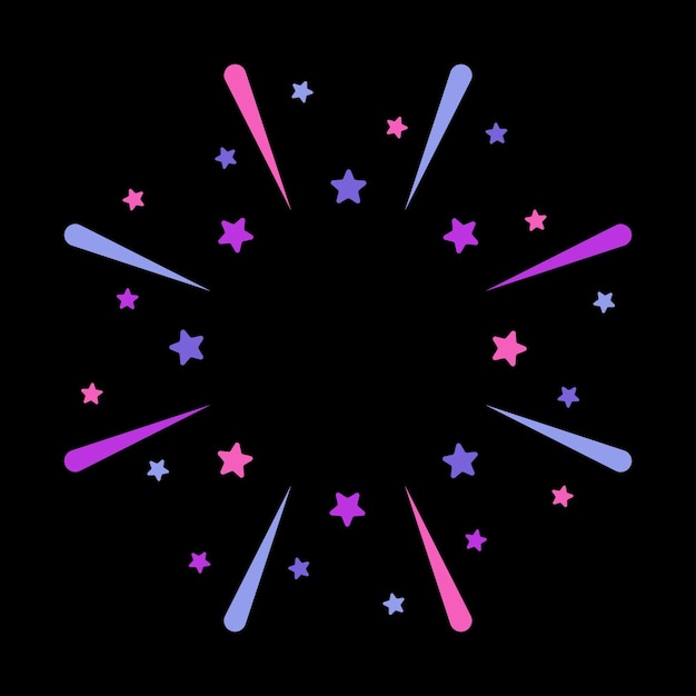 Wow celebración confeti y estrellas marco elemento signo