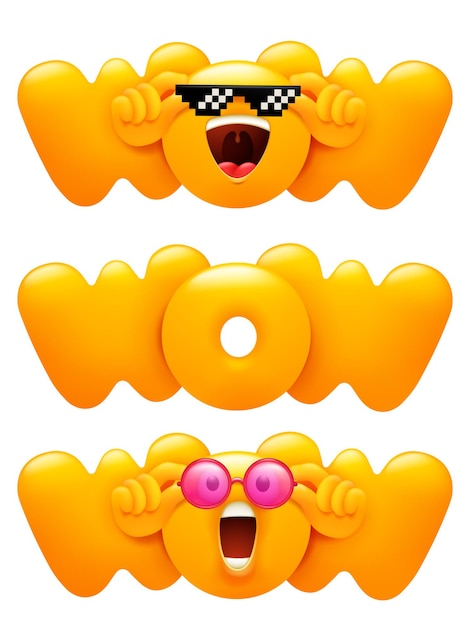 Vector wow emoji icono con carácter emoticon amarillo. estilo de dibujos animados en 3d.