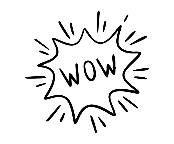 Vector wow nube dibujada a mano elemento de burbuja de habla wow texto explosión icono de nube dibujo cómico aislado