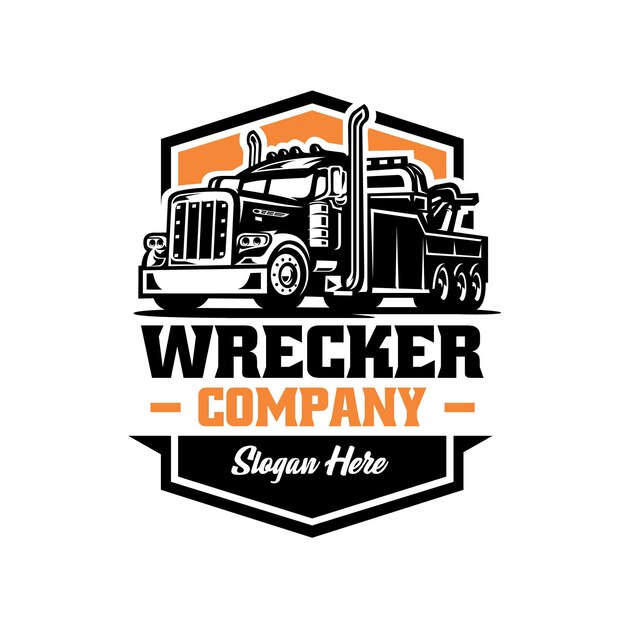 Wrecker Company Ready Made Logo Template Emblem Vector Mejor para la industria relacionada con el remolque