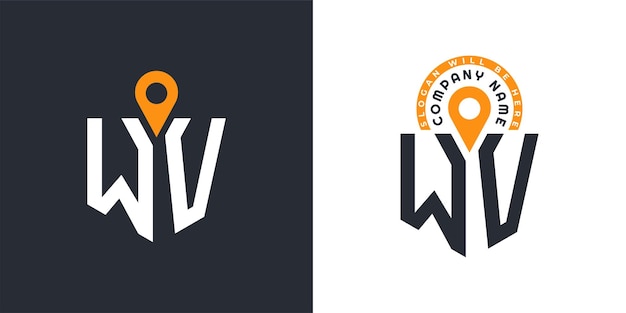 WV Location Logo Bundle Letter WV Logo Dual Vector Icons para el reclutamiento y la navegación
