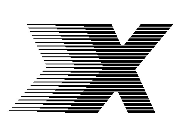 X Alfabeto Logo Línea Velocidad Abstracto Ilusión óptica Franja Símbolo de medio tono Icono Ilustración vectorial