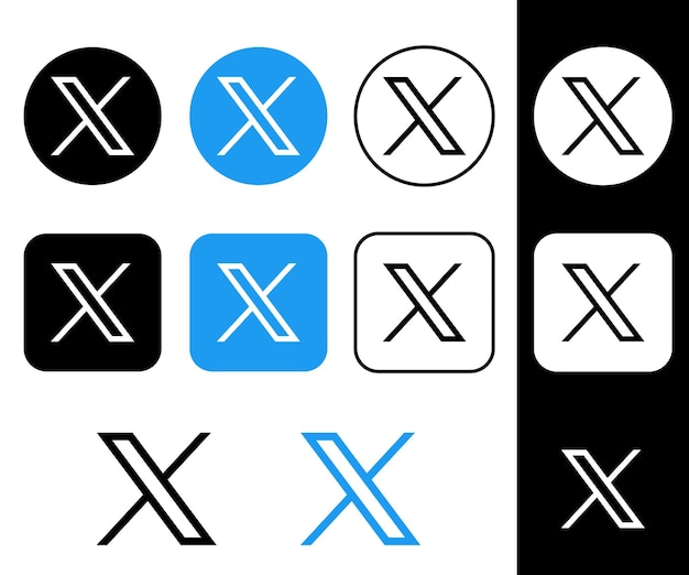 Vector x icono del paquete del logotipo de twitter colección azul negro blanco