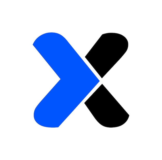 X icono de vector de marca con color azul y negro